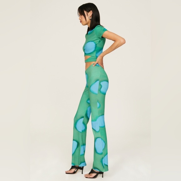 $160 Arthur Apparel Ring Green and Blue Spotted Flare Out Pants 0097 - Picture 2 of 10